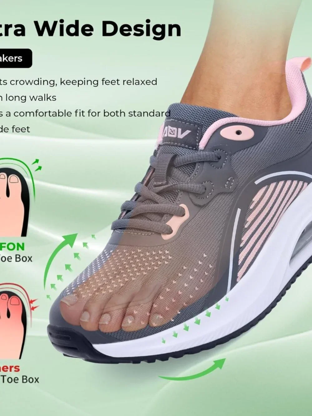 Women's Grey-pink Walking Shoes Orthotic Tennis Sneakers for Foot Pain Relief